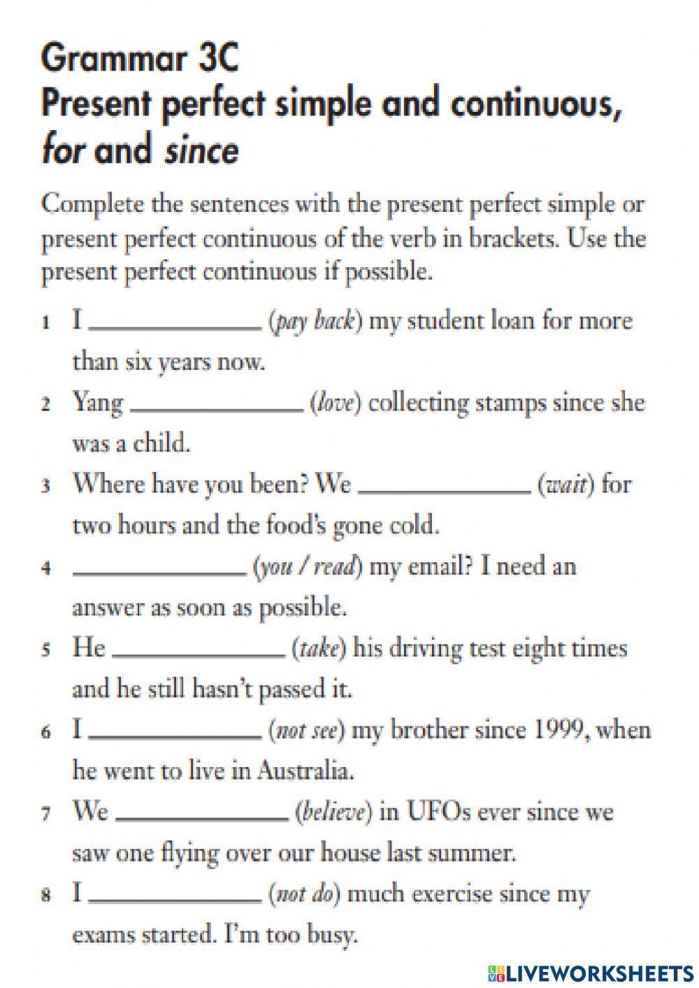 Present perfect and continuous