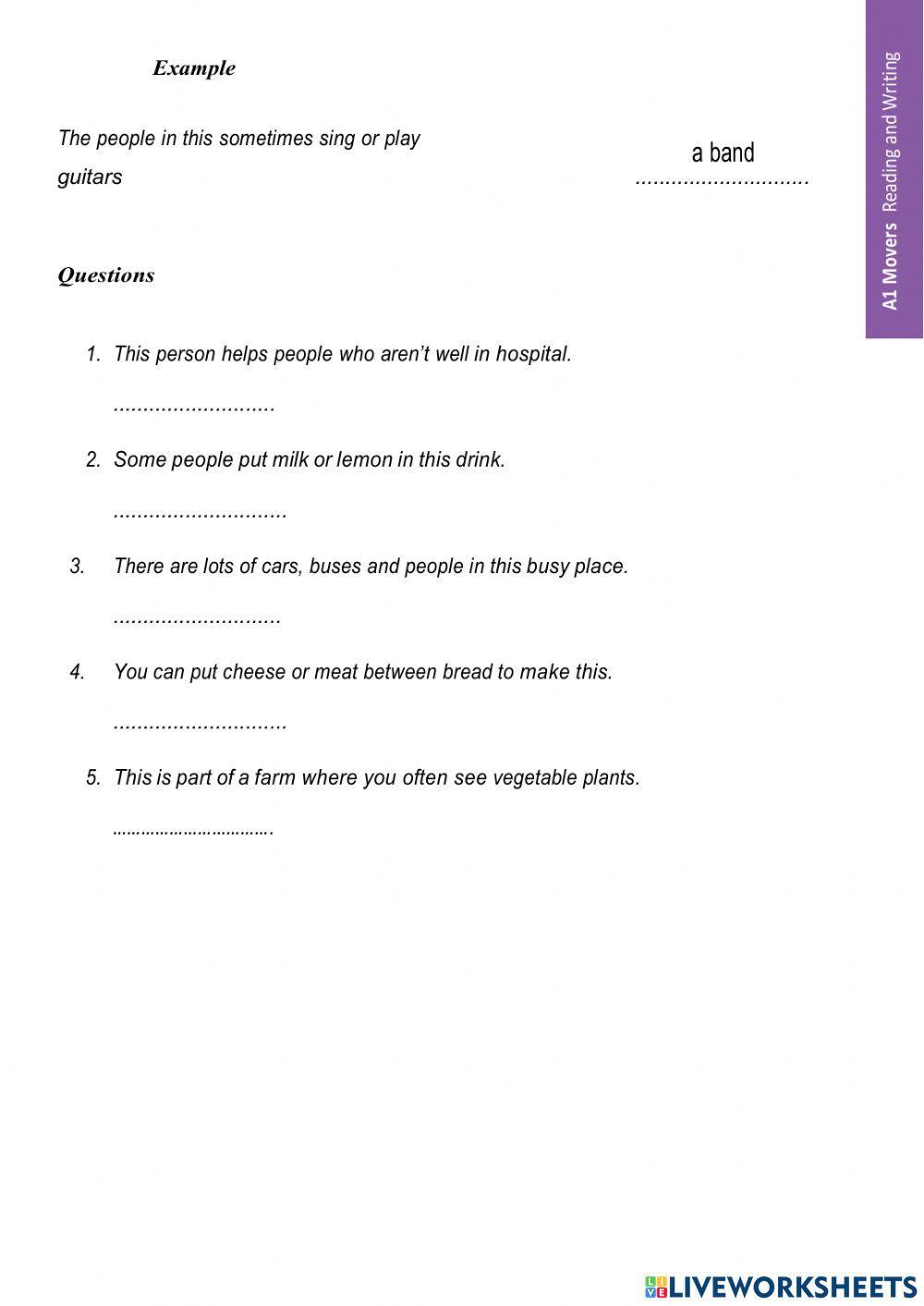 MOVERS READING AND WRITING PRACTICE PART 1 - 2