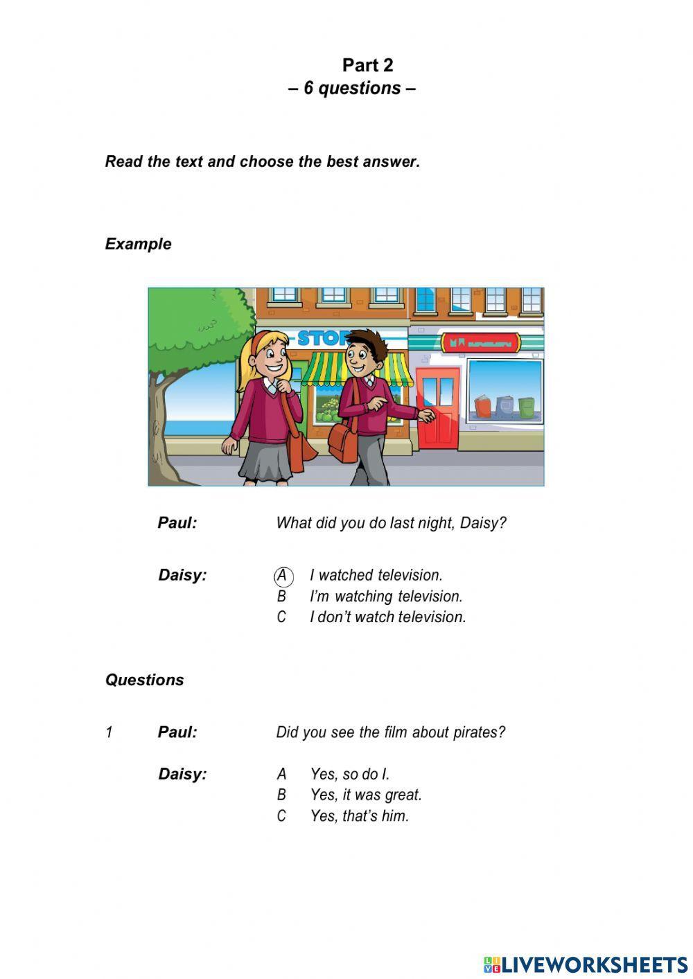 MOVERS READING AND WRITING PRACTICE PART 1 - 2