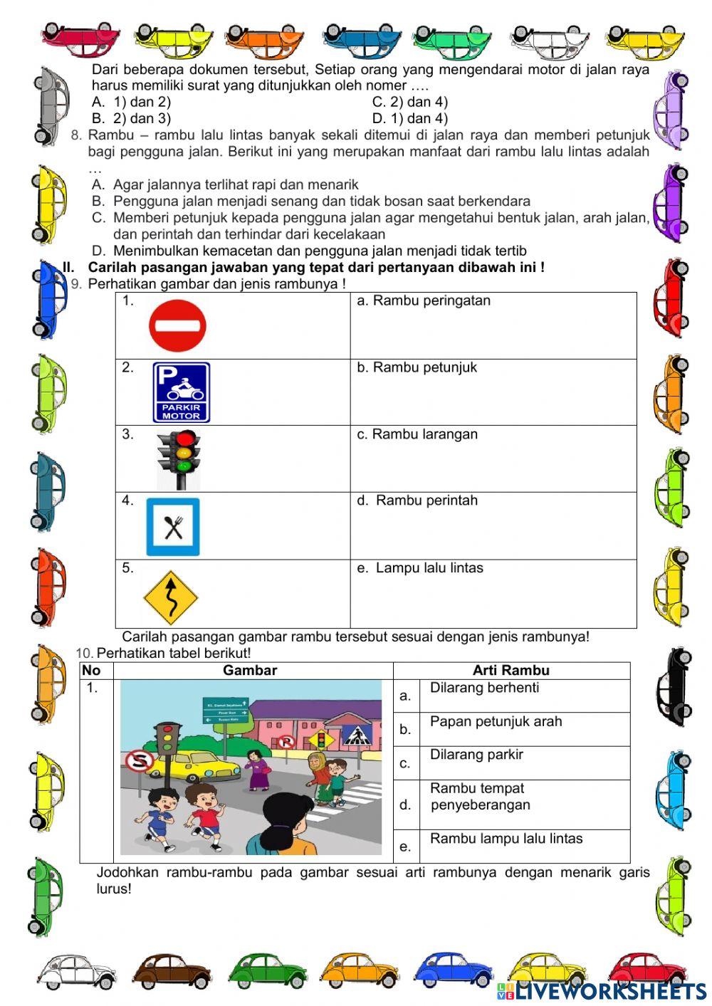 SOAL POST TEST KELAS 3 RAMBU LALU LINTAS