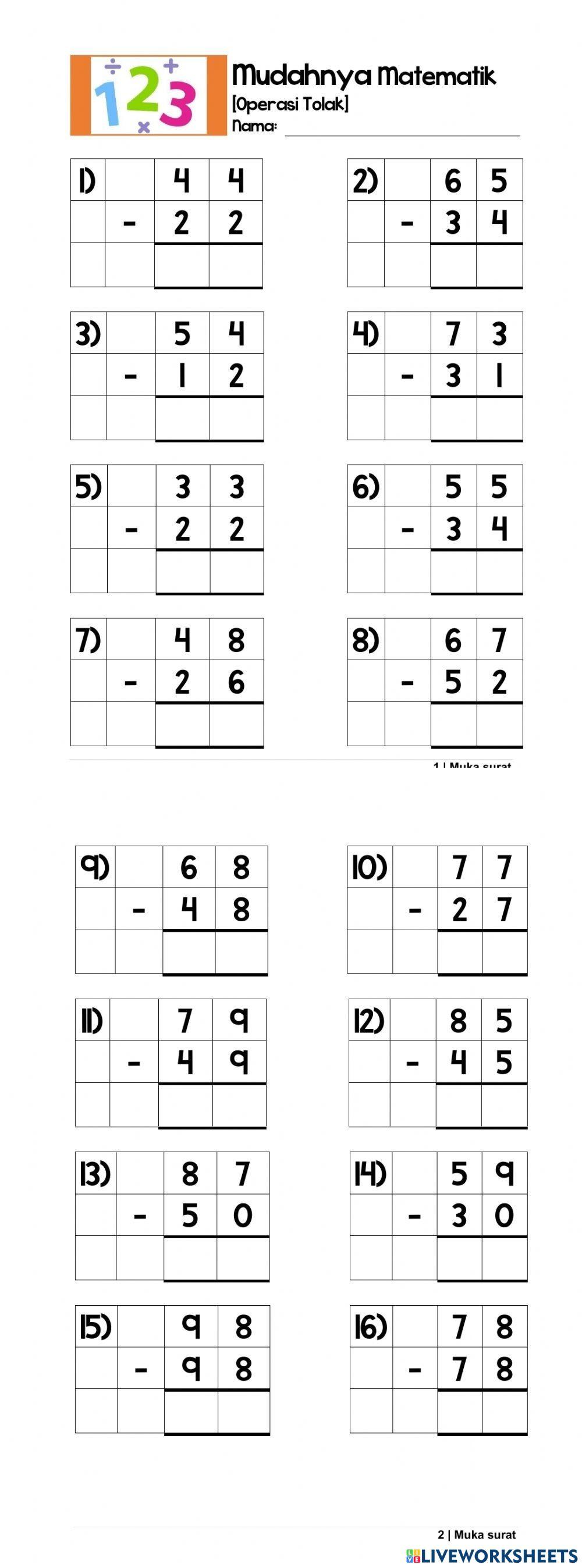 Matematik Tahun 2 - Tolak Matematik Tahun 2 - Tolak