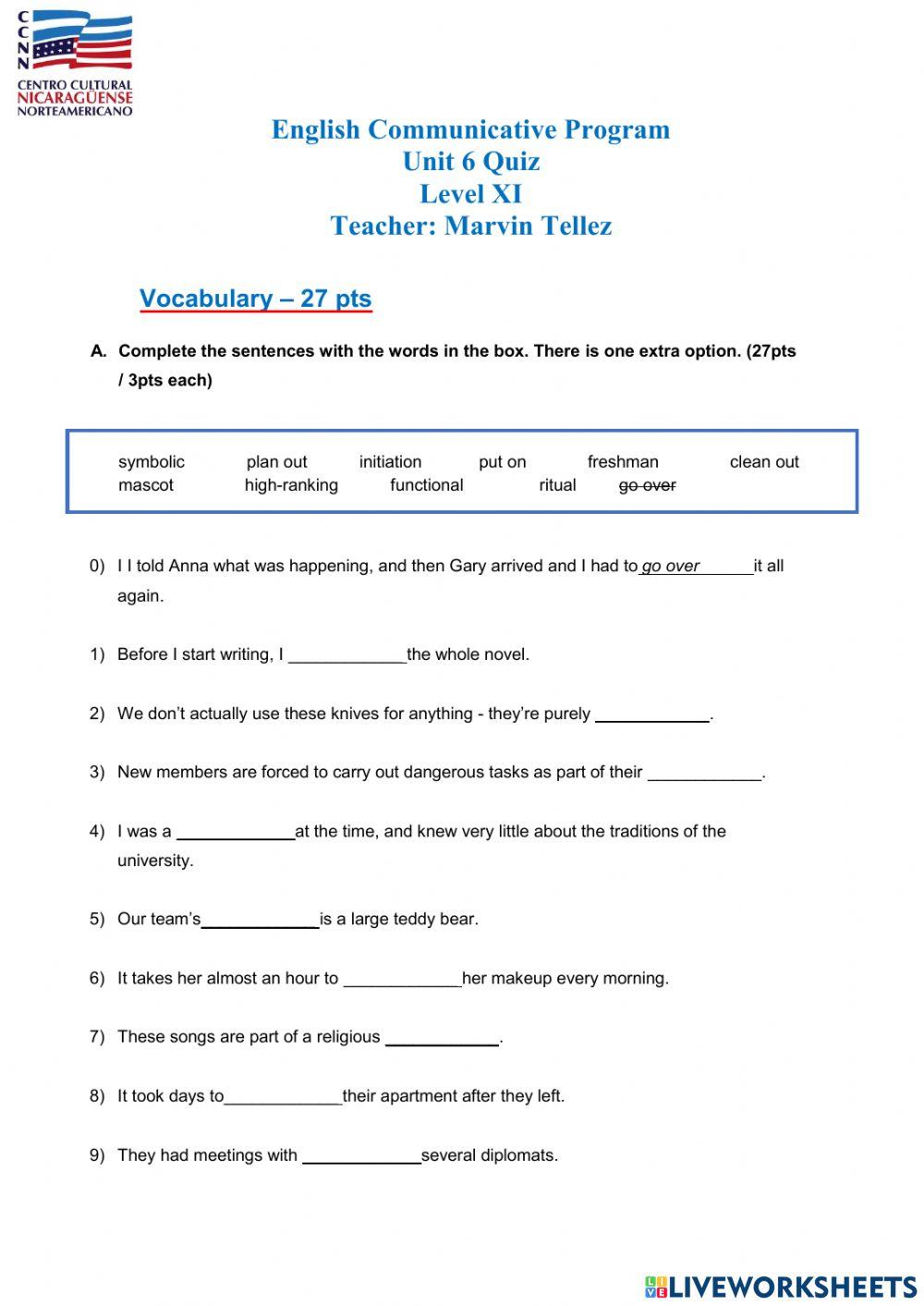 Level 11 - Unit 6 Grammar - Vocabulary Quiz
