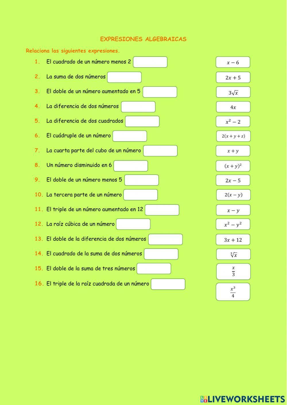 Expresiones algebraicas 1