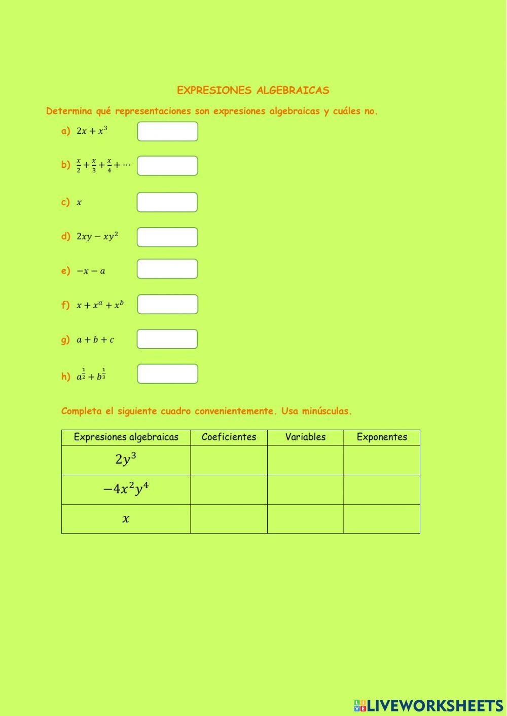 Expresiones algebraicas 2
