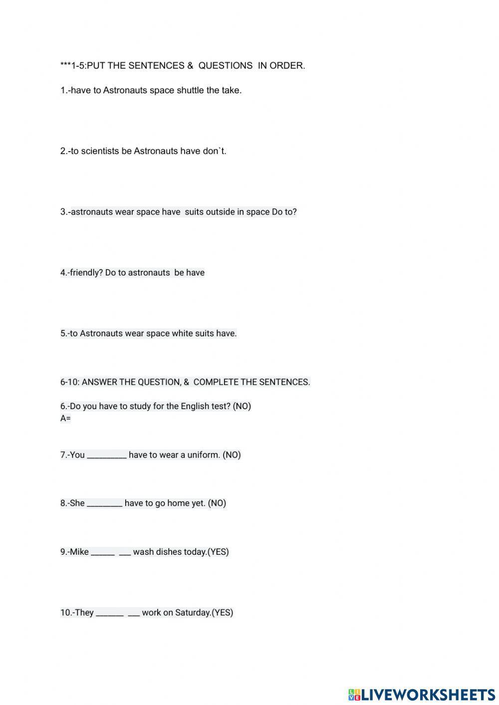 Have to- has to- doesn't have to - don't have to