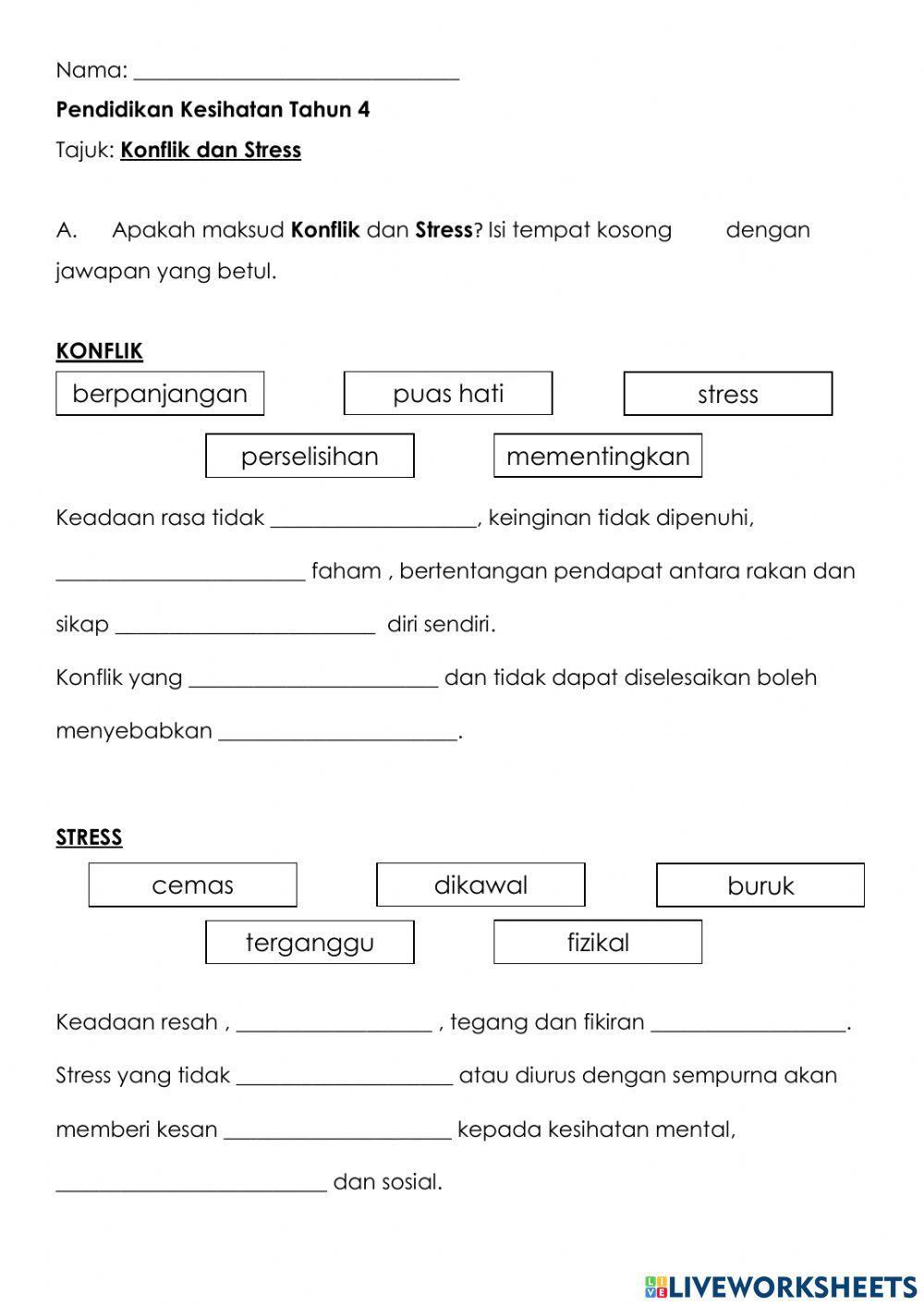 Konflik dan stress (Pendidikan Kesihatan Tahun 4)