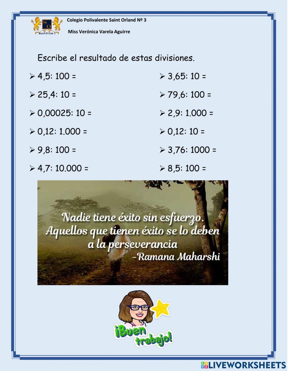 Multiplicación y división de decimales por potencias de 10