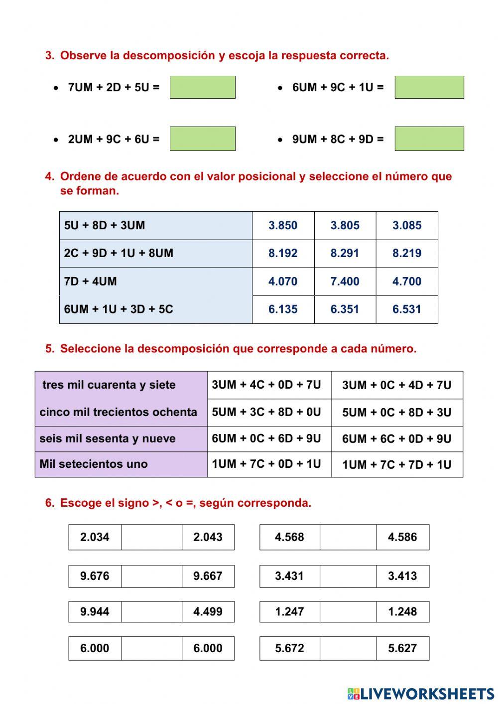 Números de cuatro cifras