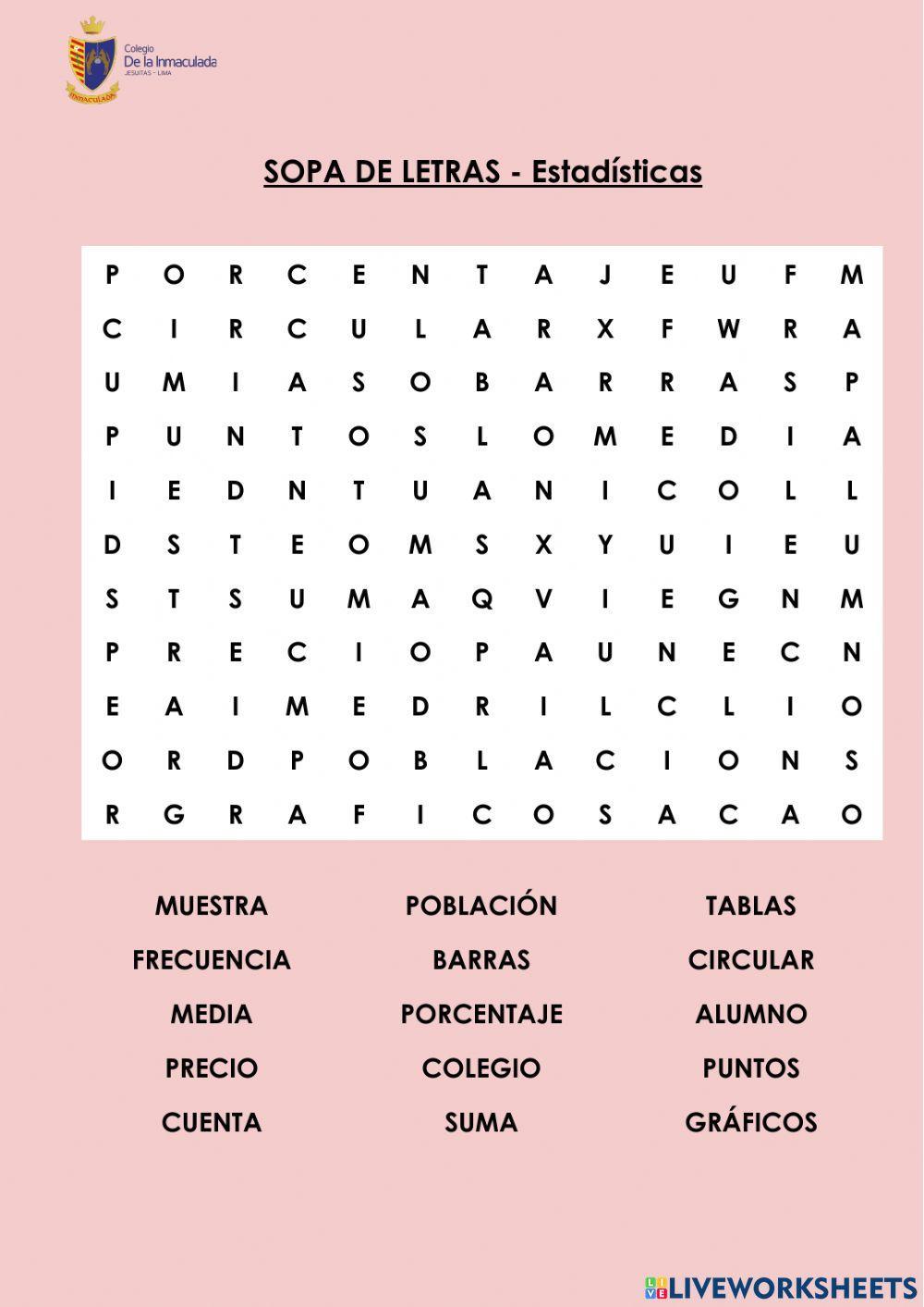 Sopa de letras - Estadística