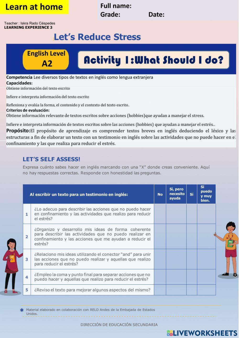 Let-s Reduce stress - activity 1: What to do A2 week11