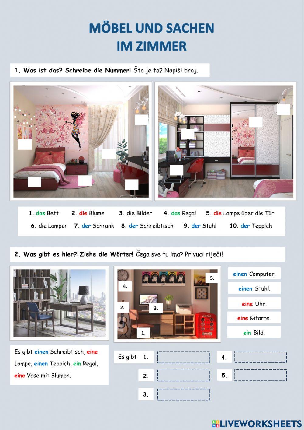 Möbel und Sachen im Zimmer