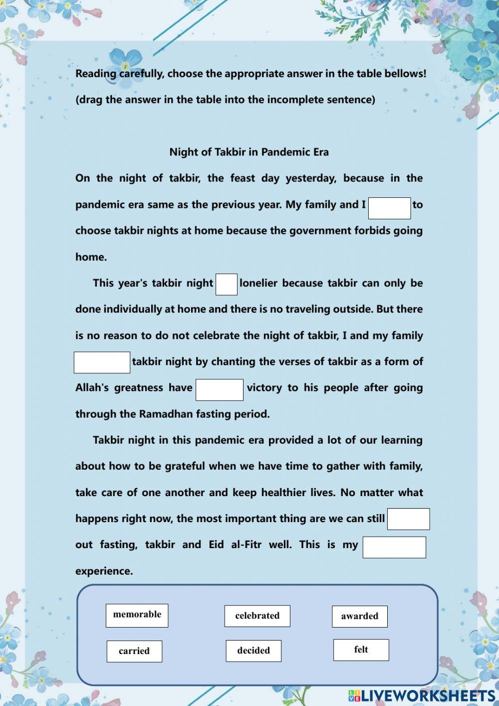 Fill in the blank of Recount Text