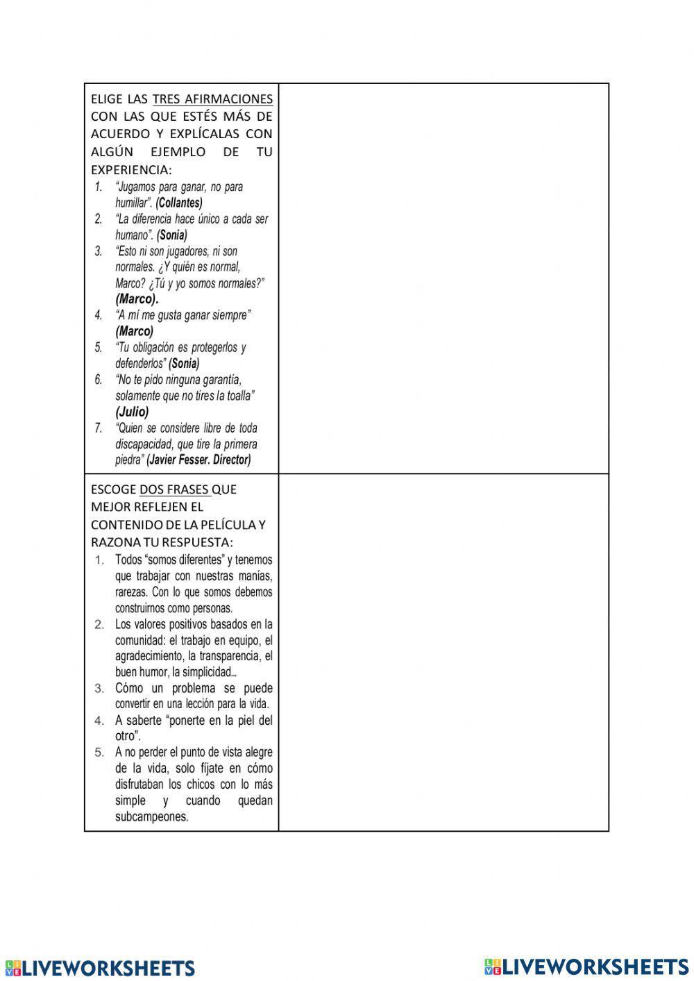 Campeones ficha para valores