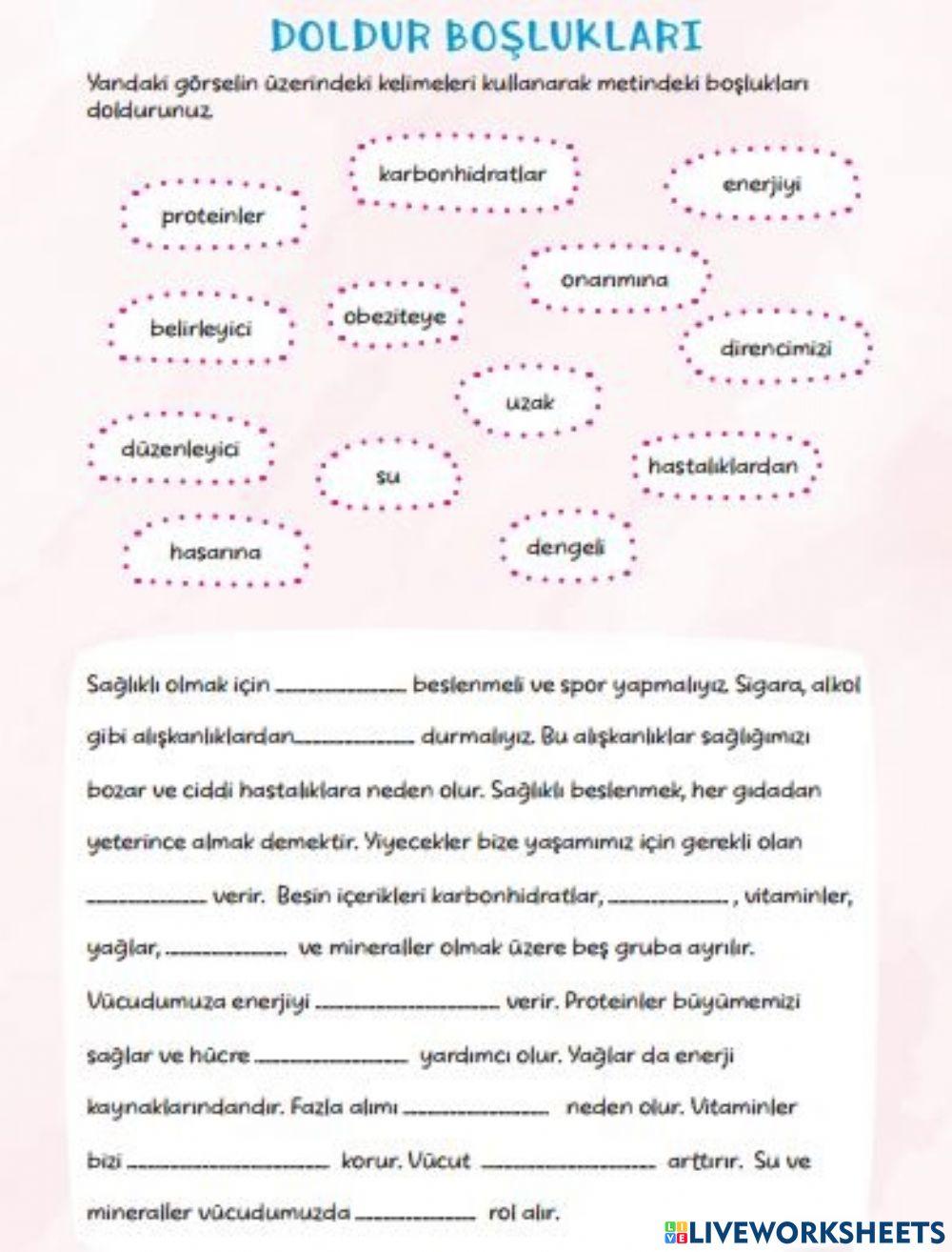 Besinler Boşluk Doldurma