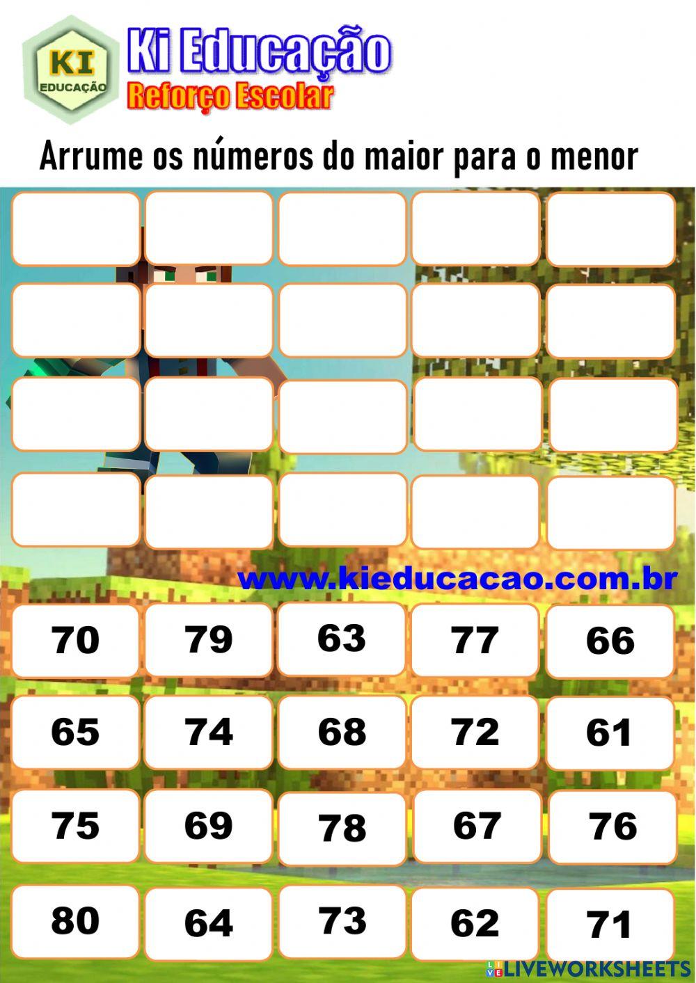 Ordem dos Números 2º ano Crescente e Decrescente - Minecraft