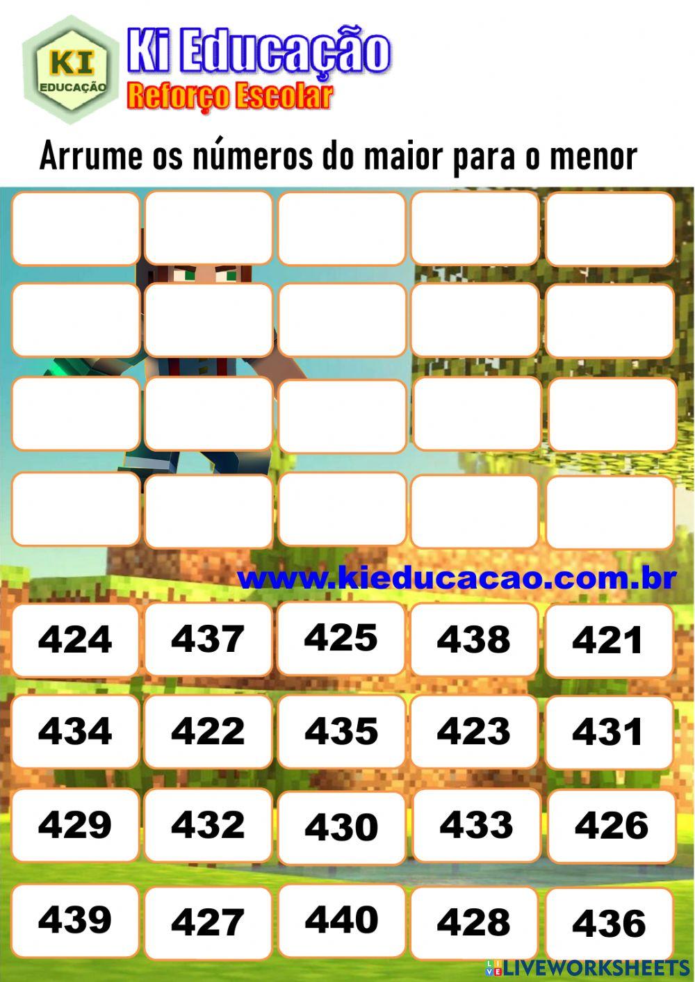 Ordem dos Números 3º ano Crescente e Decrescente - Minecraft
