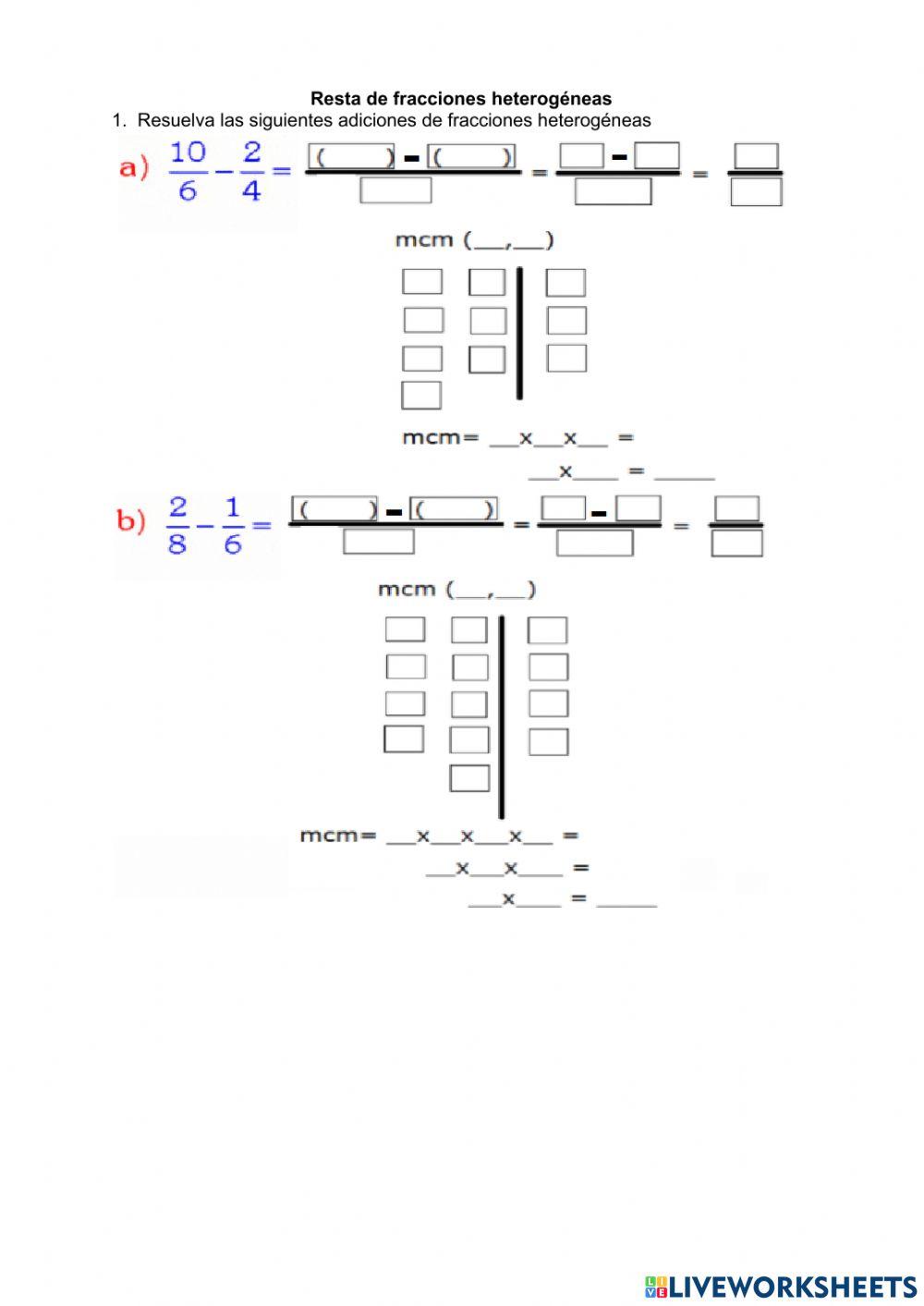 Resta de fracciones heterogéneas