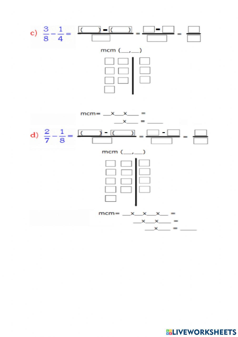 Resta de fracciones heterogéneas