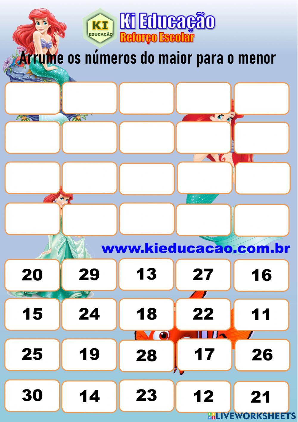 Ordem dos Números 2º ano Crescente e Decrescente