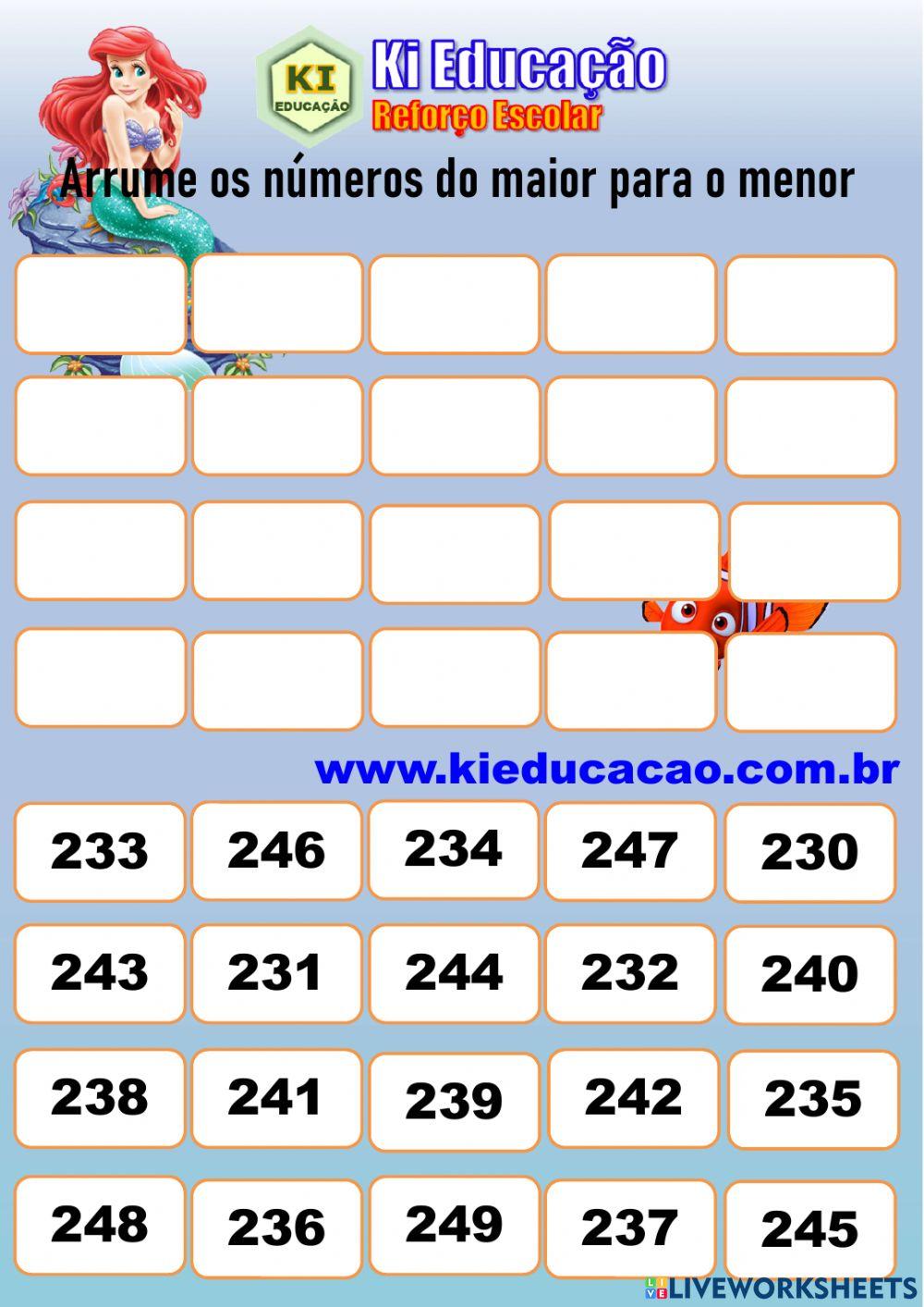 Ordem dos Números 3º ano Crescente e Decrescente