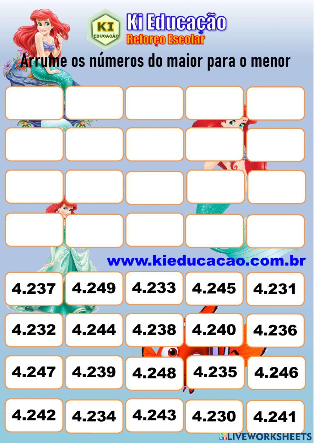 Ordem dos Números 4º ano Crescente e Decrescente