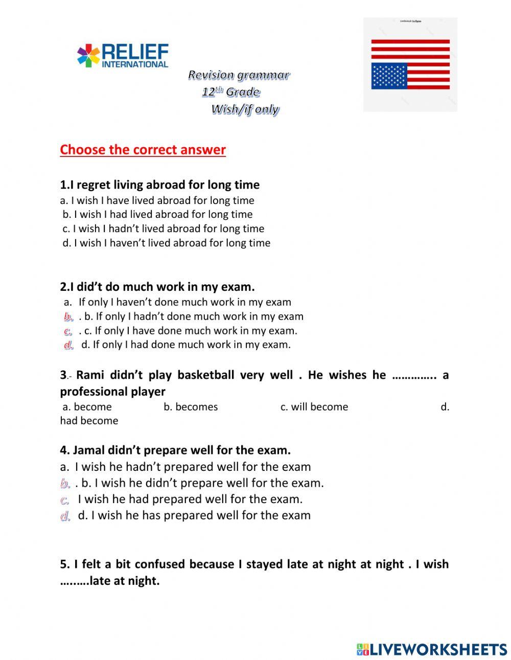Unreal past form for past regret worksheet Live Worksheets
