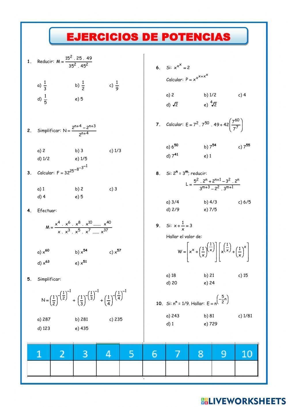 Tarea de teoria de exponentes