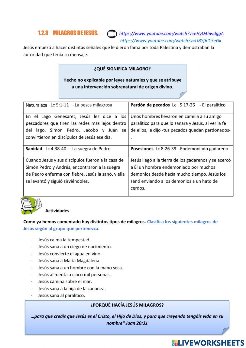 Tentación y Milagros de Jesús