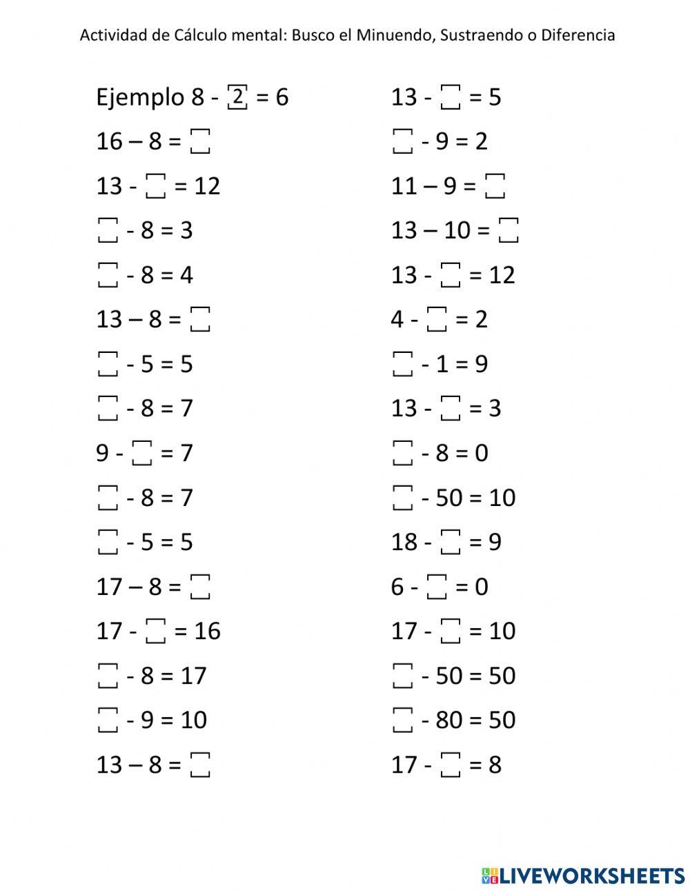Ejercicios de Cálculo Mental