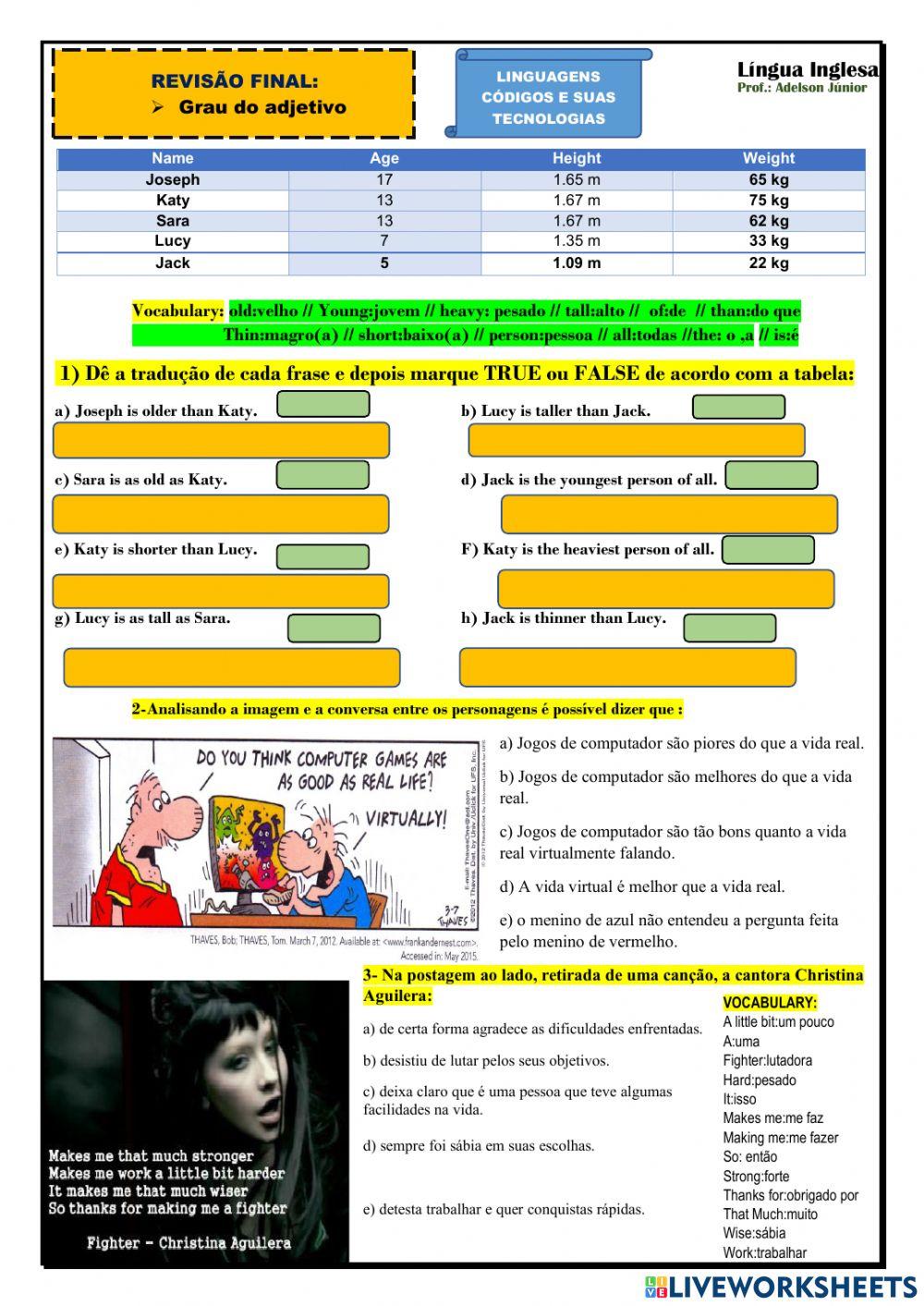 Revisão : Grau do adjetivo