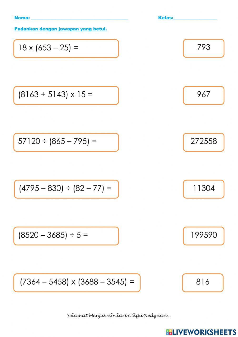 Matematik Tahun 5 - Operasi Bergabung