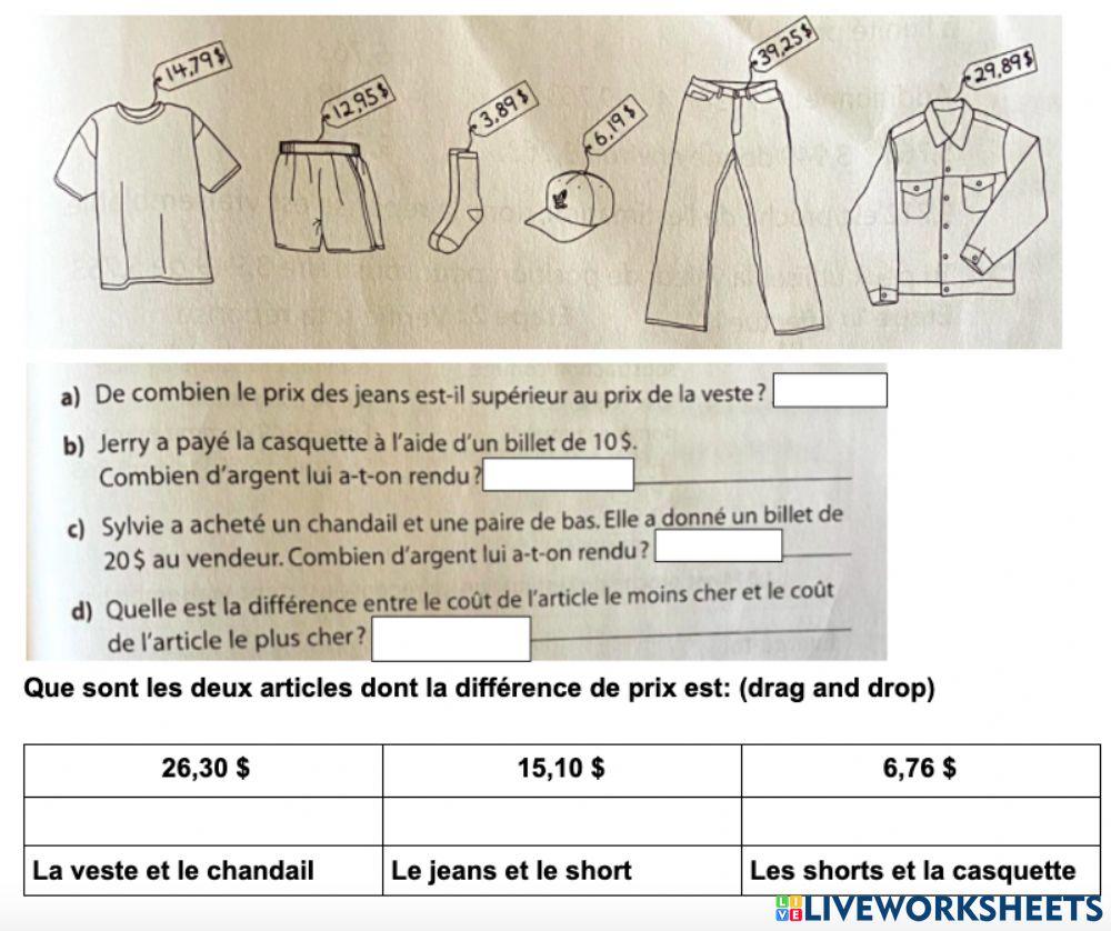 Addition et soustraction des nombres décimaux