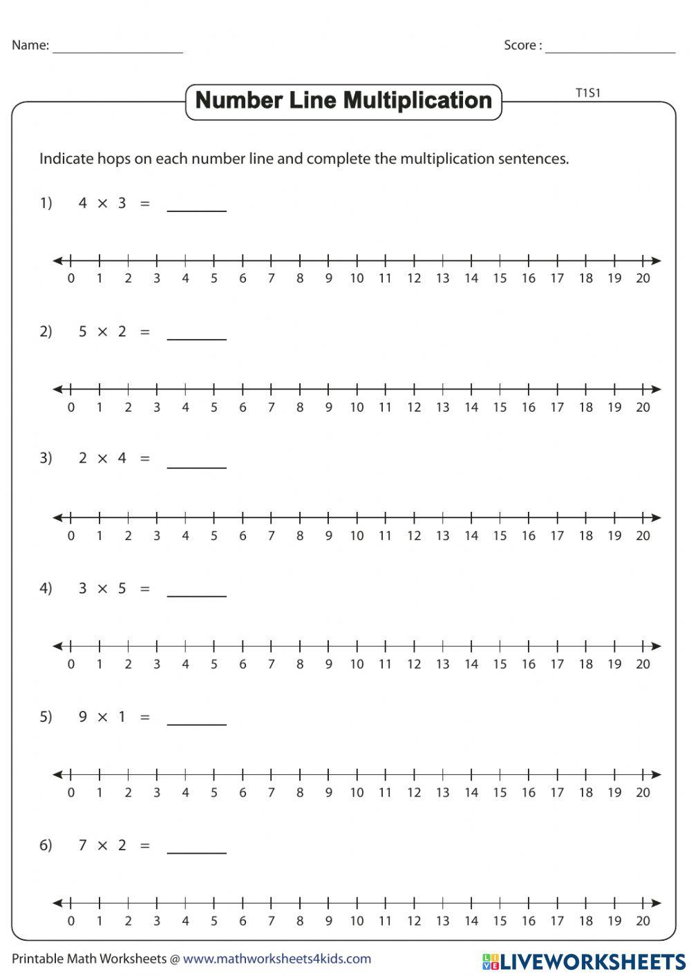 Number line multiplication online exercise for Live Worksheets