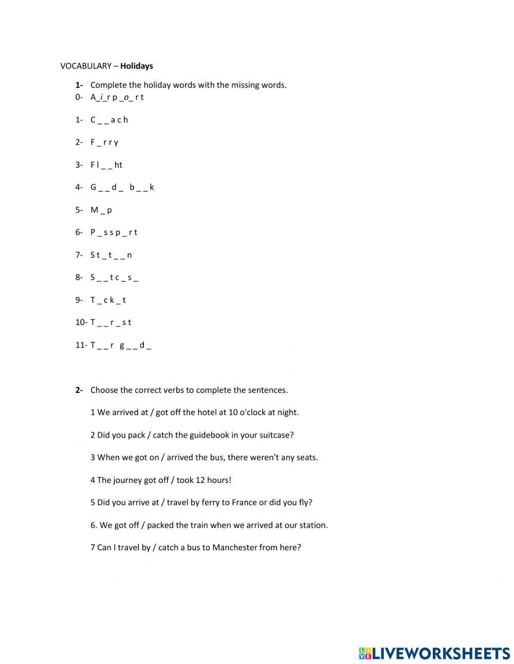 Holidays-Past simple