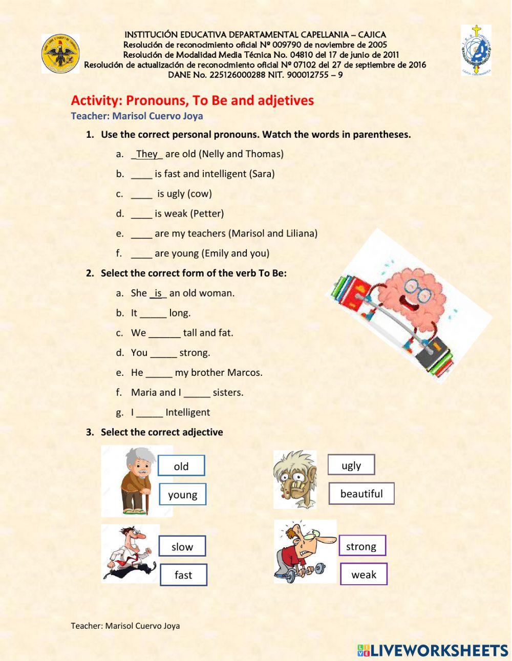 Pronouns, To Be, Adjetives