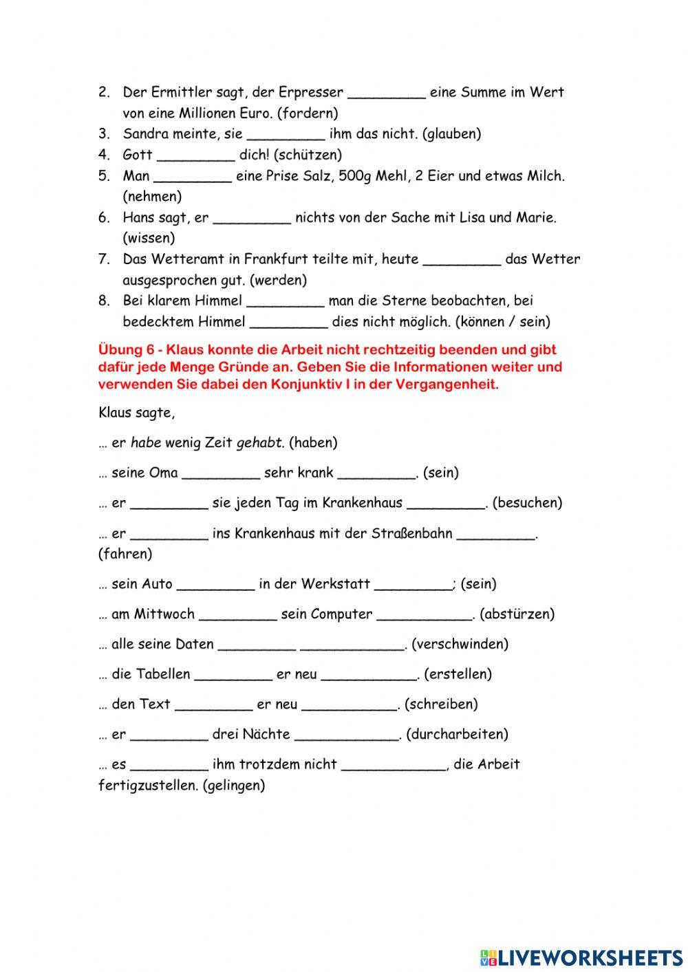 Konjunktiv I - Übungsblatt 4