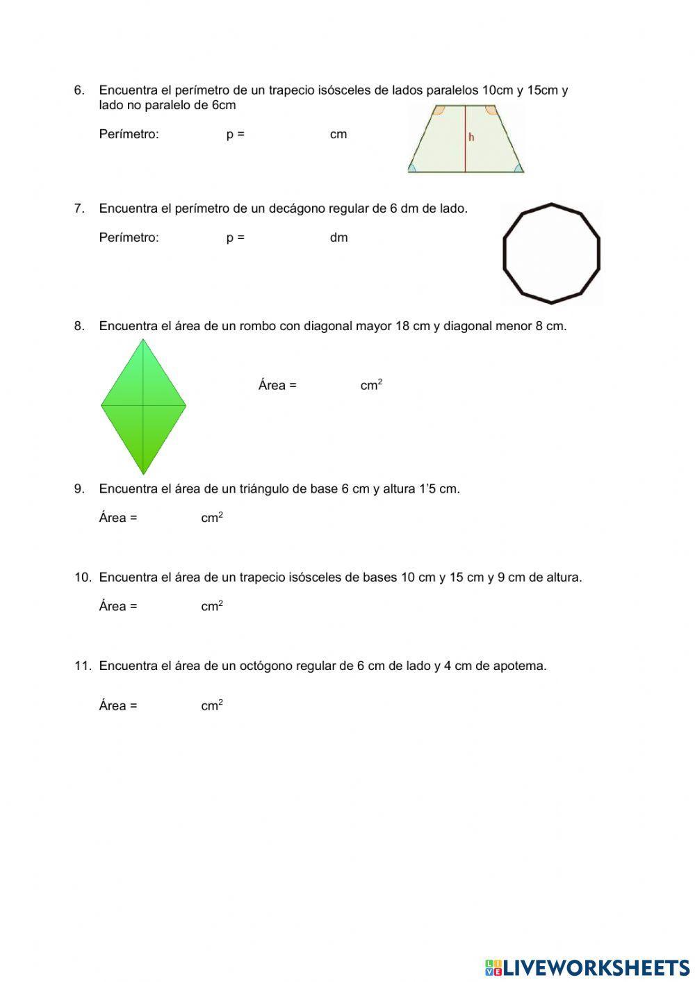 Perímetros y áreas sencillos