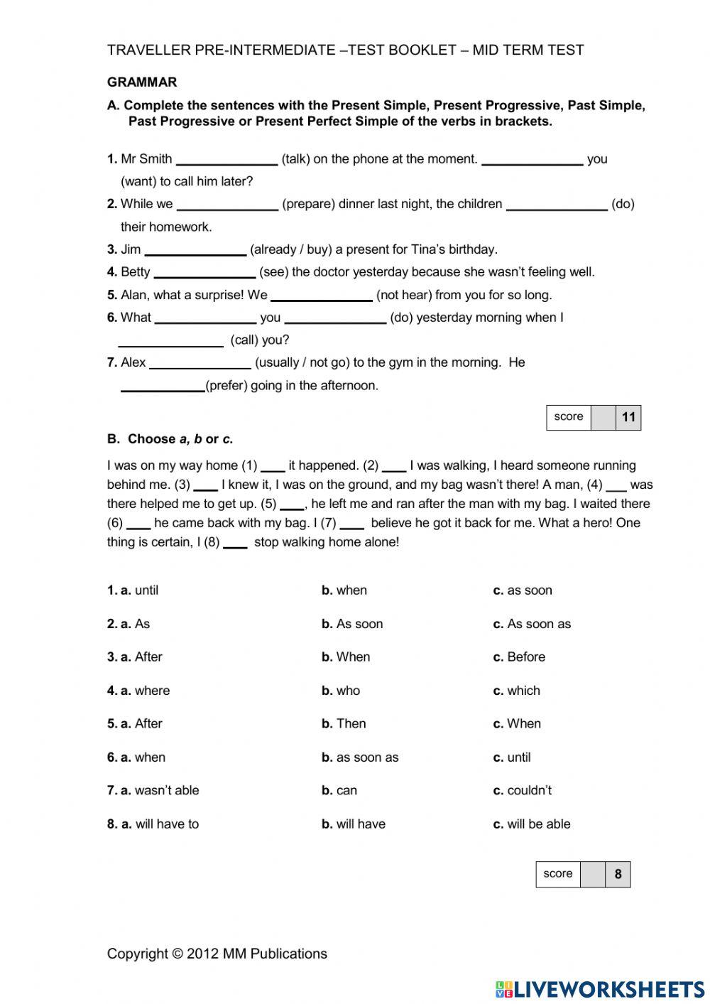 Traveller Pre-Int Mid Term Test