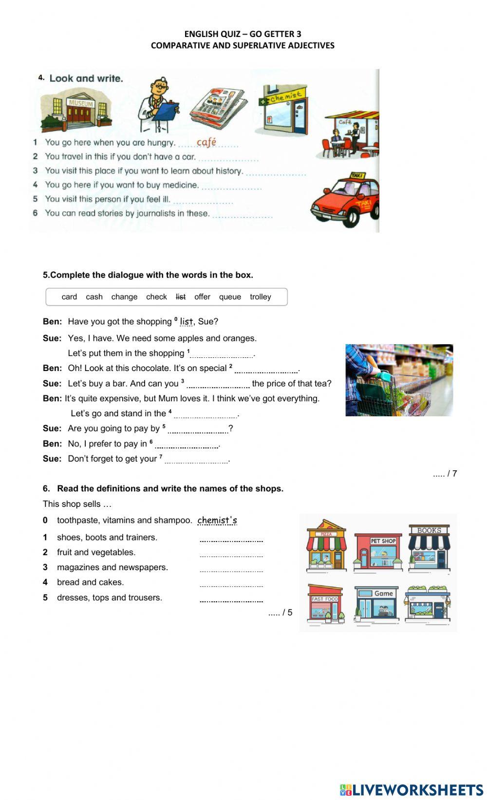 GO GETTER 3 - COMPARATIVES - SHOPPING VOCABULARY