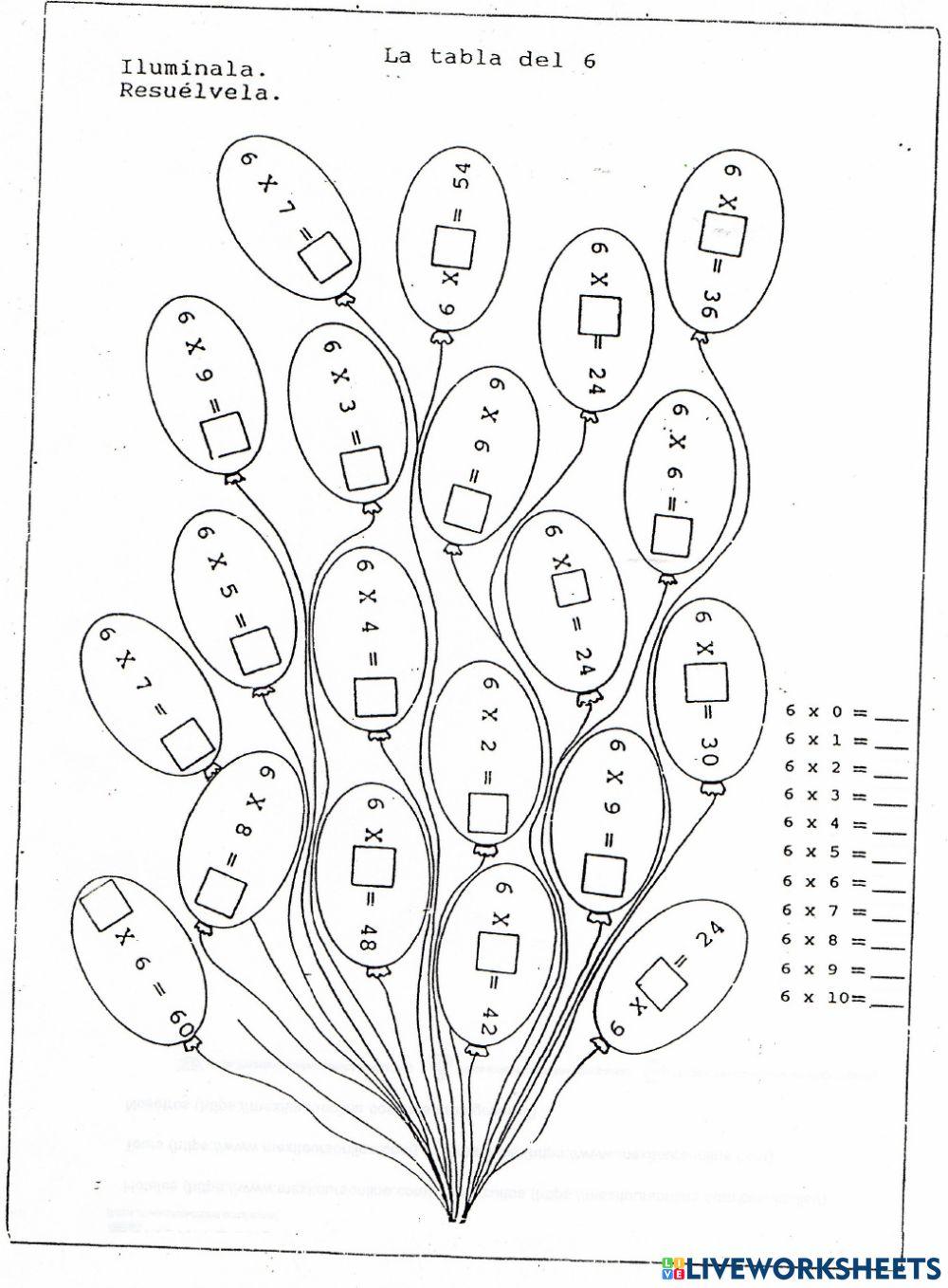 Tabla del 6 (Globos)