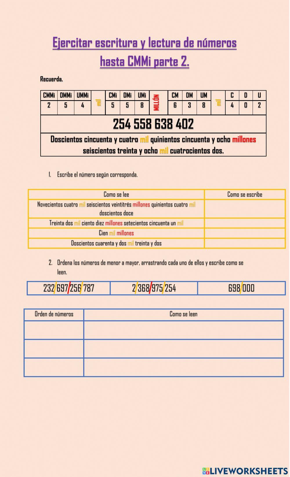 Lectura y escritura de números hasta CMMi parte 2
