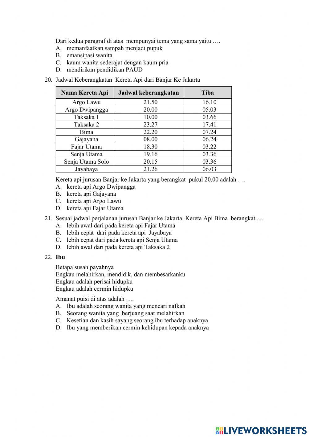 Soal Latihan Ujian Sekolah Bahasa Indonesia