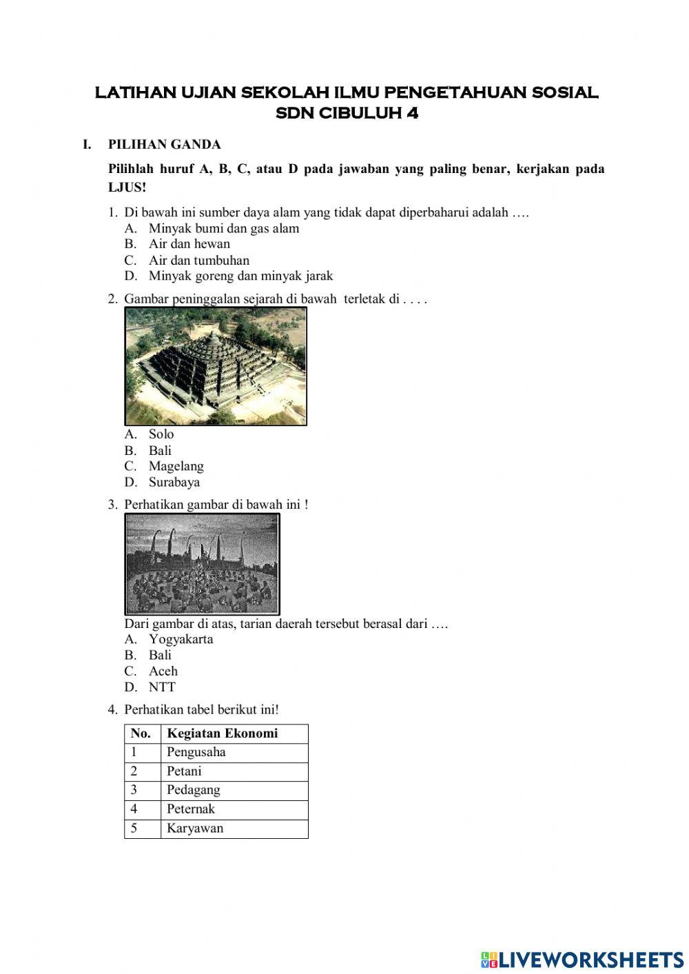 Soal Latihan Ujian Sekolah  IPS