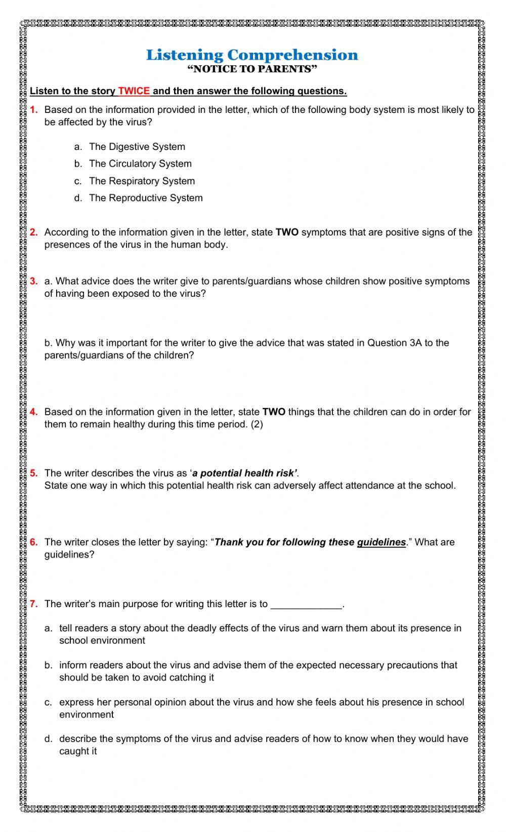 Listening: Notice To Parents Listening: Notice To Parents