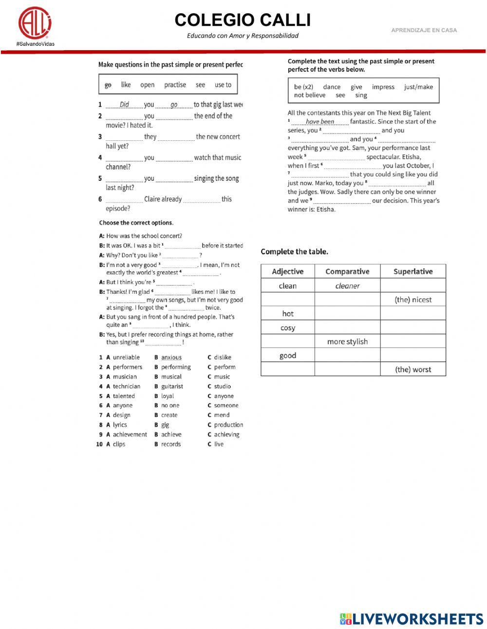 Grammar and Vocabulary Exam Last term