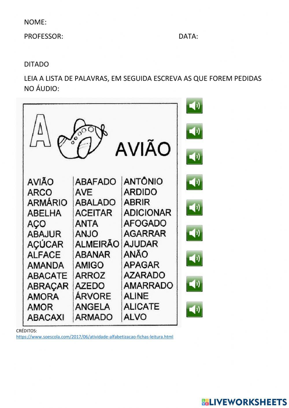 AUTO DITADO FICHA DE LEITURA LETRA A