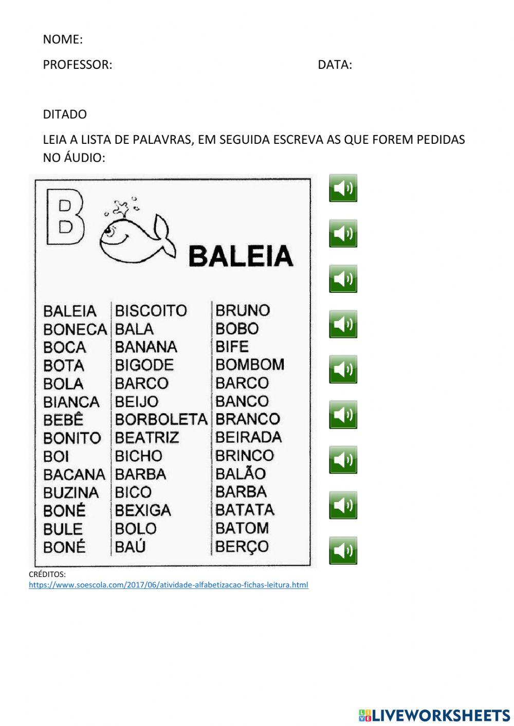 AUTO DITADO FICHA DE LEITURA LETRA B