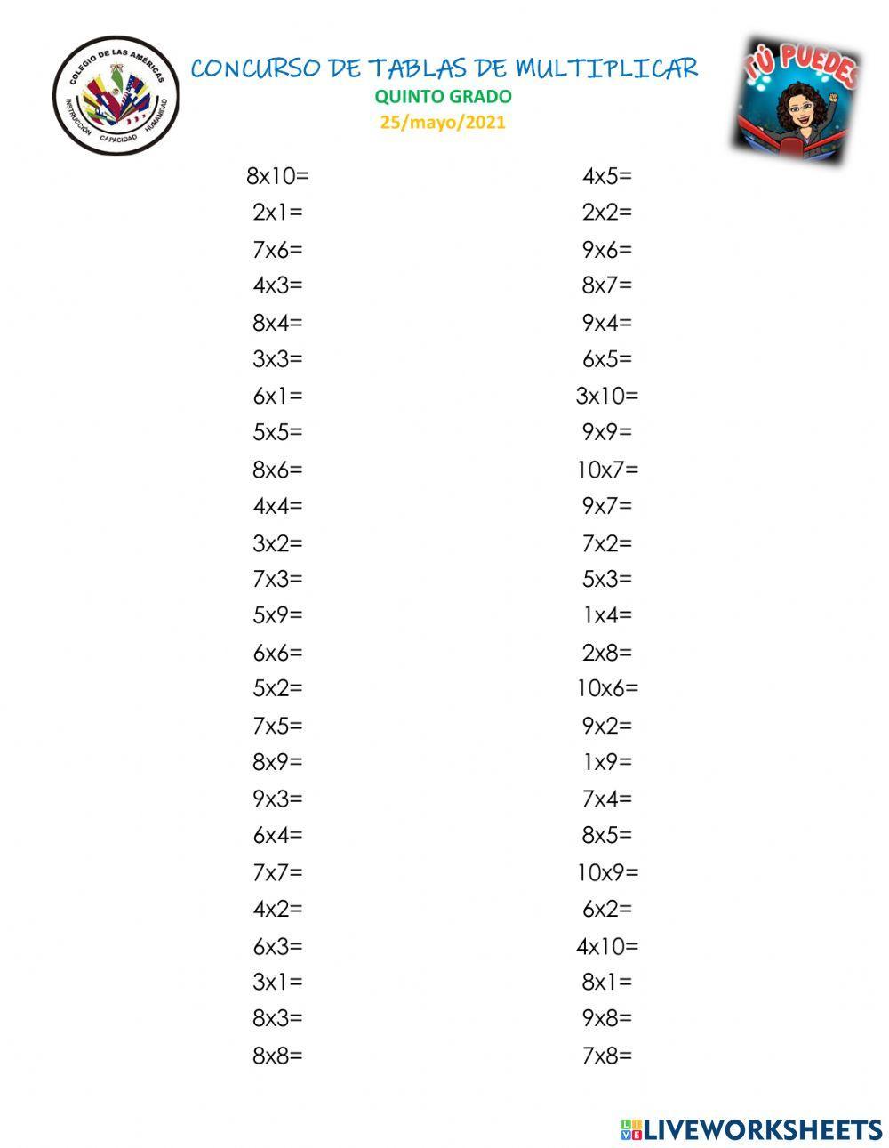 Tablas de multiplicar