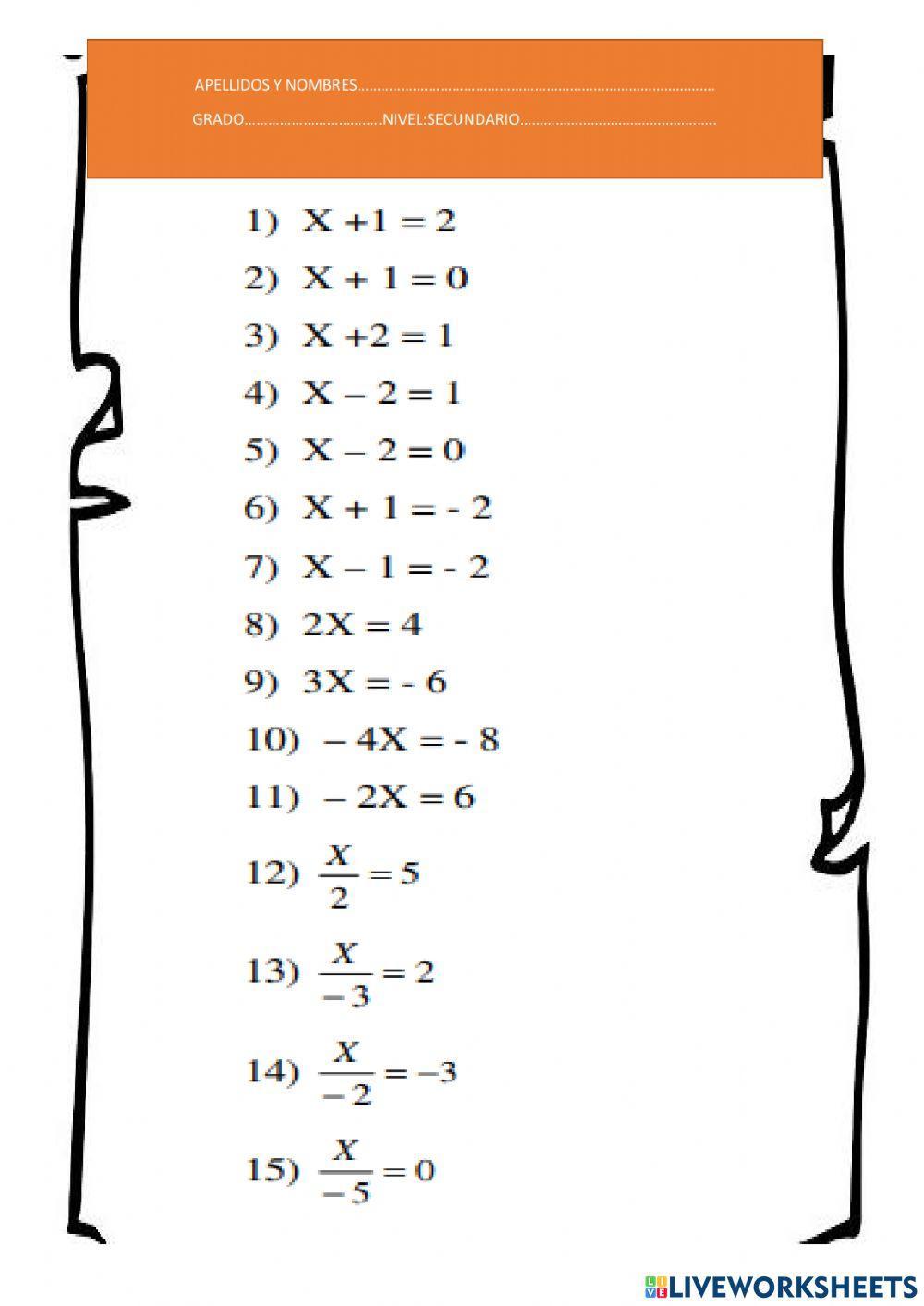 Ecuaciones sencillas