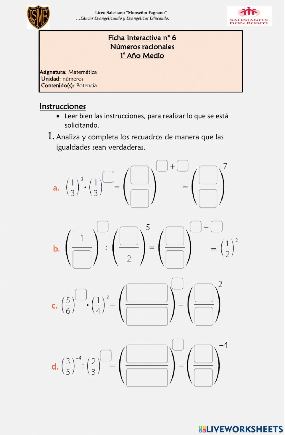 Multiplicación y división de potencia de base racional Multiplicación y división de potencia de base racional